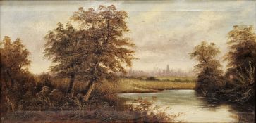 R. Hinds (?) (19th century) Oil on canvas River landscape, indistinctly signed lower right,