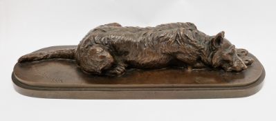 Isidore Jules Bonheur (French, 1827-1901), a bronze model of a recumbent hound dog on a plinth