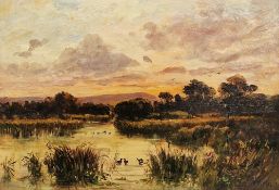 W. H. Paton  Oil on board River landscape at sunset, signed lower right, framed, image size 30.5cm x