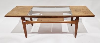 Mid century retro G-Plan Fresco teak and glass topped rectangular coffee table, 137cm long x 51cm
