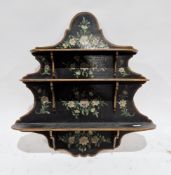 Early 20th century wooden painted hanging wall shelf comprising three graduating tiers held on a