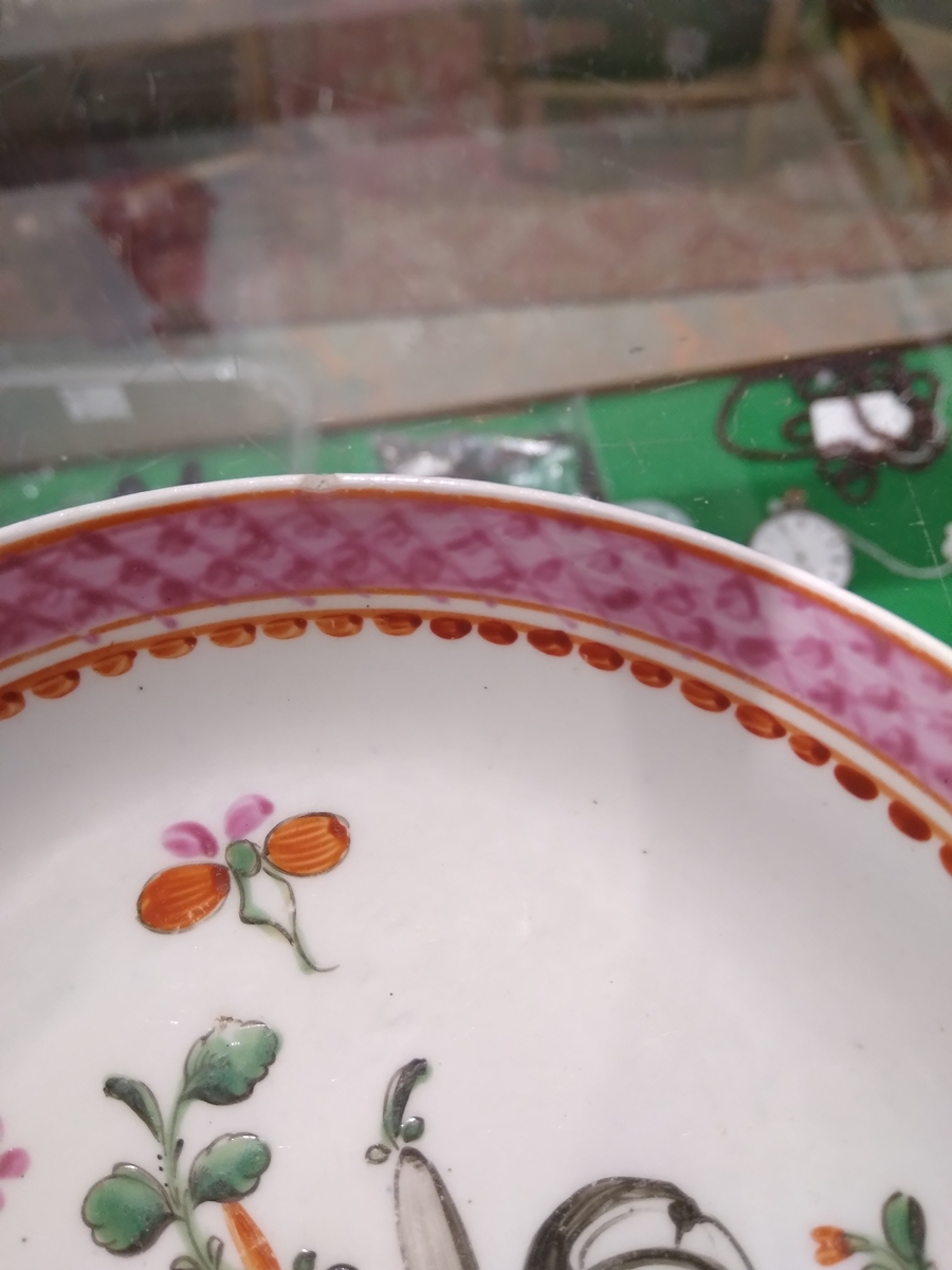 Lowestoft porcelain famille rose 'Top Hat' pattern coffee cup and saucer, circa 1765-75, painted - Image 6 of 12
