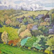 Unattributed  Oil on canvas Wooded landscape with buildings, 28.5cm x 29cm  Unattributed Oil on