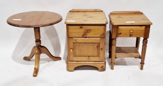 Three items of modern pine furniture including a circular pedestal side table, 61cm diameter x