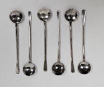Set of six silver coffee spoons, London 1978, maker BC, of stylised form with circular bowls and