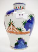 Chinese porcelain baluster 'Wucai' vase, unmarked, painted in the Transitional style with figures