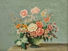 Late 19th/early 20th century school Oil on canvas Still life of flowers in a vase, unsigned, framed,