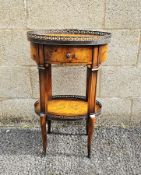 Theodore Alexander lamp table in the Louis XVI manner, burr maple of oval form with pierced gilt