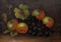 Edwin Steele (c.1850-c.1912) Oil on panel Still life of grapes and apples, signed lower right,