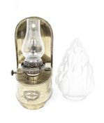 Late 19th / early 20th century brass hanging wall oil lamp by Messenger & Sons of Birmingham &