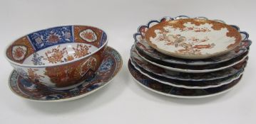 Japanese Meiji period Satsuma dish, painted with birds and flowering branches, red character marks