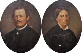 19th century English school Pair oils on canvas Pair head and shoulder portraits of a lady and