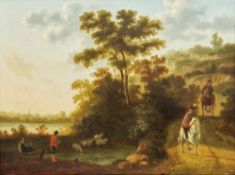 19th century English school Oil on canvas (relined) Rural scene of travellers on horseback before