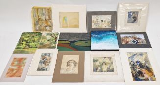 Folio of small watercolour drawings by Robert Sadler, including 'Girl in a Wood', 12cm x 13cm, all