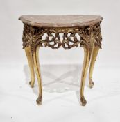 Late 19th/early 20th century French demi-lune side table with marble top over a giltwood base