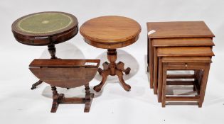 Four items of furniture including a brass inlaid mahogany nest of four tables, largest 53cm wide x