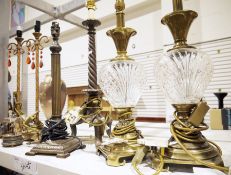 Various table lamps to include a pair of moulded glass and gilt metal table lamps, 42cm high, a pair