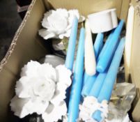 Various ceramic candle holders, a quantity of glassware to include hock glasses with rust-coloured