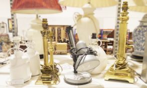 Seven assorted table lamps and an oil  painting on board of man walking up steps (8)