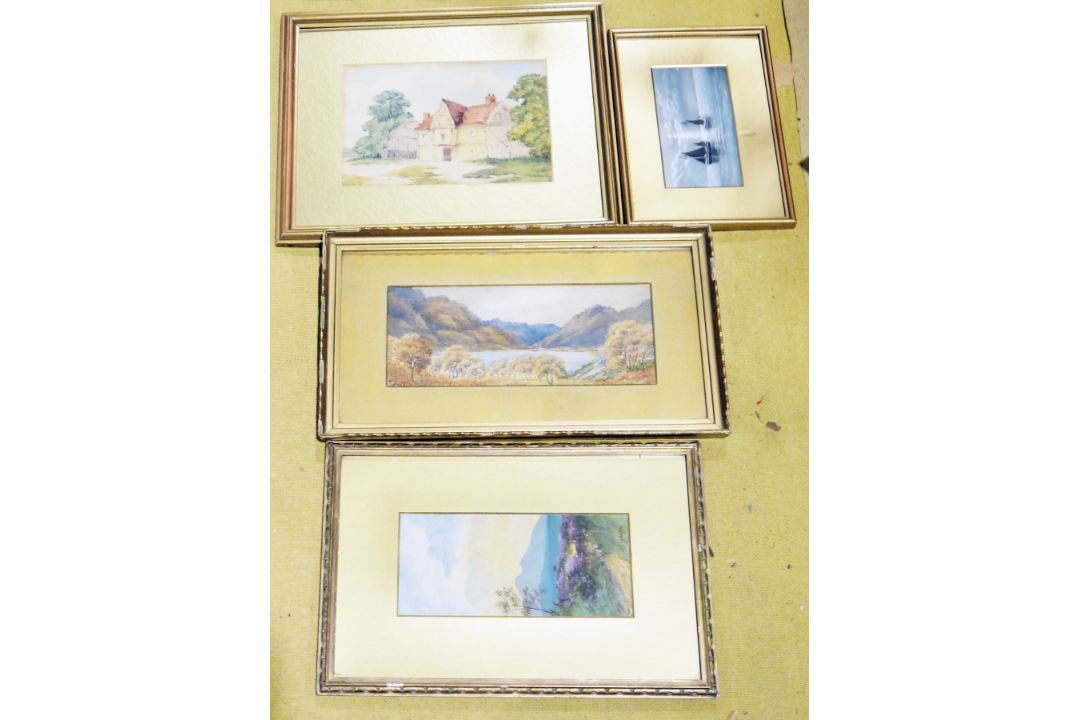 Collection of eight pictures including 1960's landscape watercolour in gilt frame, two Thai - Image 3 of 3