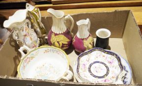 Two Portmeirion oven-to-tableware game pie dishes, one cream ceramic the other brown glazed, various