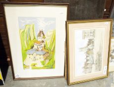 After Giovanni B. Vieri? Lithograph View of San Romedio Sanctuary, Italy, limited edition 69/150,