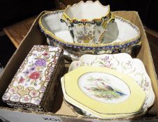 Wedgwood 'Imperial Porcelain' two tea plates decorated with peacocks, an ironstone oval-shaped