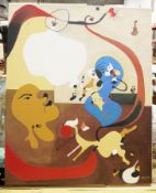 Unattributed oil on canvas Dancing cow, after Joan Miro 110cm x 90 cm