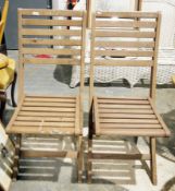 Set of six teak folding garden chairs with slatted backs and seats