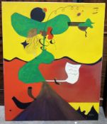 Unattributed Oil on Canvas Guitar Man - in the style of Joan Miro 110 cm x 90 cm