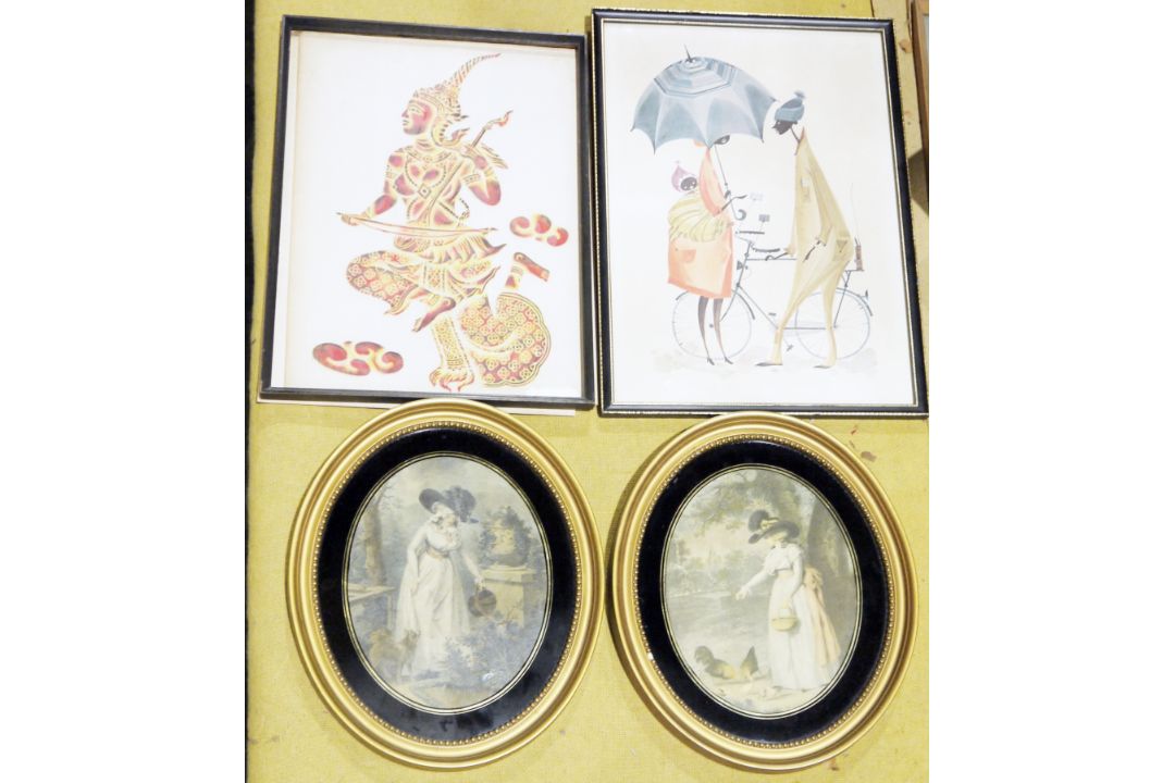 Collection of eight pictures including 1960's landscape watercolour in gilt frame, two Thai - Image 1 of 3