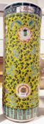 Large Chinese-style ceramic umbrella stand with Oriental pattern of lotus flowers on a yellow