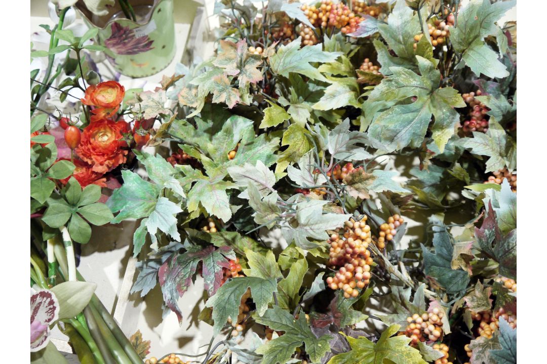 Large quantity of faux-flowers to include orchids, autumn berries, a pair of table posies, two - Image 1 of 2