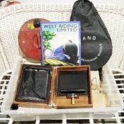 Red painted Volvo 6 litre petrol can, a reproduction West Riding Limited enamelled metal railway