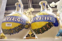 Pair of Italian modern apothecary ceramic jars decorated, globular shape (2)