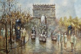 J Gaston (20th Century) Oil on board L'Arc de Triomphe, signed lower right, 89cm x 59cm