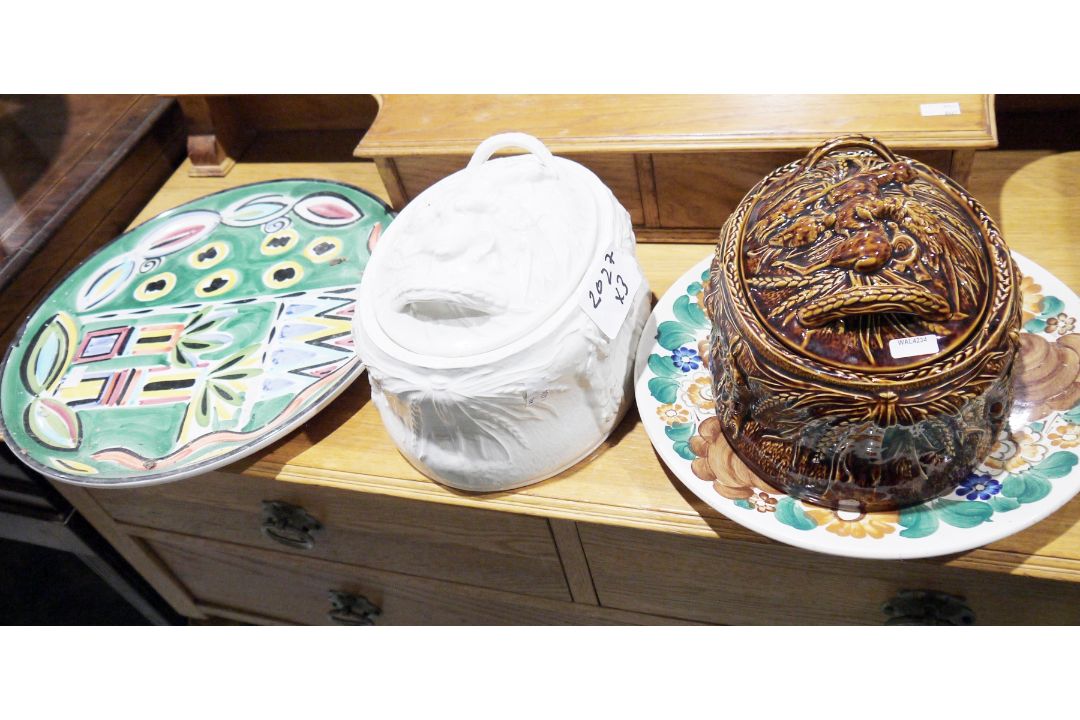 Two Portmeirion oven-to-tableware game pie dishes, one cream ceramic the other brown glazed, various - Image 2 of 3