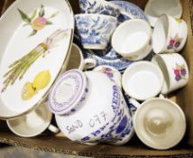 Willow pattern blue and white part tea service, Royal Worcester 'Evesham' ramekins, assorted Poole