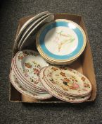 Collection of 19th century ceramics including a set of six hand decorated dessert plates, a