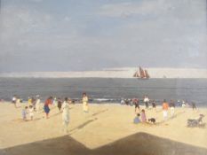 Campbell Archibald Mellon (1878-1955) Oil on board “Gorleston Beach - Summer's Day”, figures on