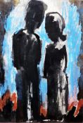 Josef Herman (1911-2000) Watercolour on paper “Two figures”, Albany Gallery label verso, with an