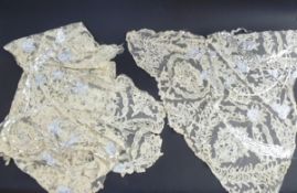 Part of a disassembled 1920's lace dress, embellished with  silver coloured sequins and flat beads (