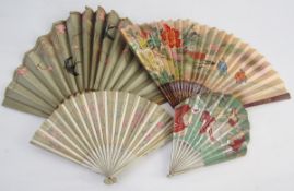 A group of early 20th century folding fans, comprising: an Art Deco Italian Rood Garden