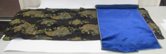 Panel of late 19th century embroidered black damask silk by Lorenzo Rubelli (Venice), with scrolling