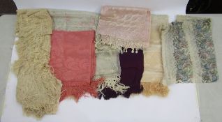 Various vintage shawls to include a cobweb shawl printed with a paisley style pattern in blues and