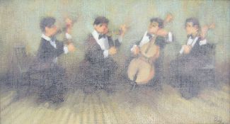 Leonard Creo (1923) Oil on board “Quartet”, signed, with a Cleveland Gallery receipt dated 1988,