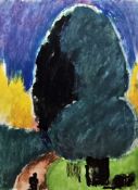 Josef Herman (1911-2000) Watercolour on paper “Tree” with path and figure, with Flowers East,
