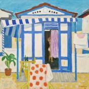 Alberto Morrocco OBE FRSA FRSE RSW (1917-1998) Oil on canvas Beach hut at the lido, signed and dated