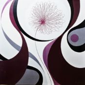 WITHDRAWN - H Jouas  Colour print  Flowerhead on stem in 1960's Pop Art style, 46cm square, framed