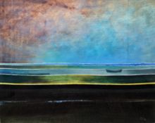 Anthony Curtis (1928-2018) Oil on paper Abstract of small boat at sea, signed lower right, 37cm x